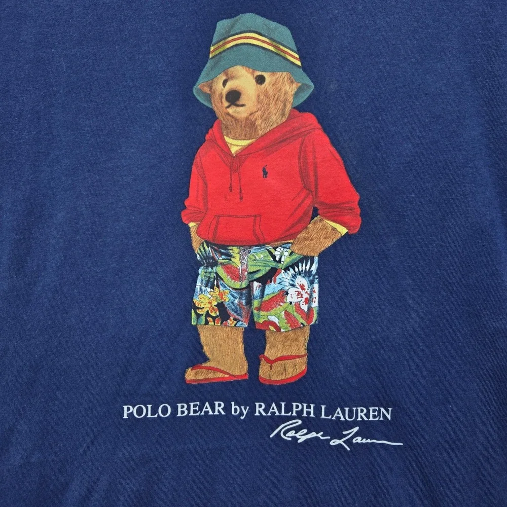 Polo Ralph Lauren T-Shirt Mens 2XLT Navy Blue Polo Bear Summer Graphic Tee #1066